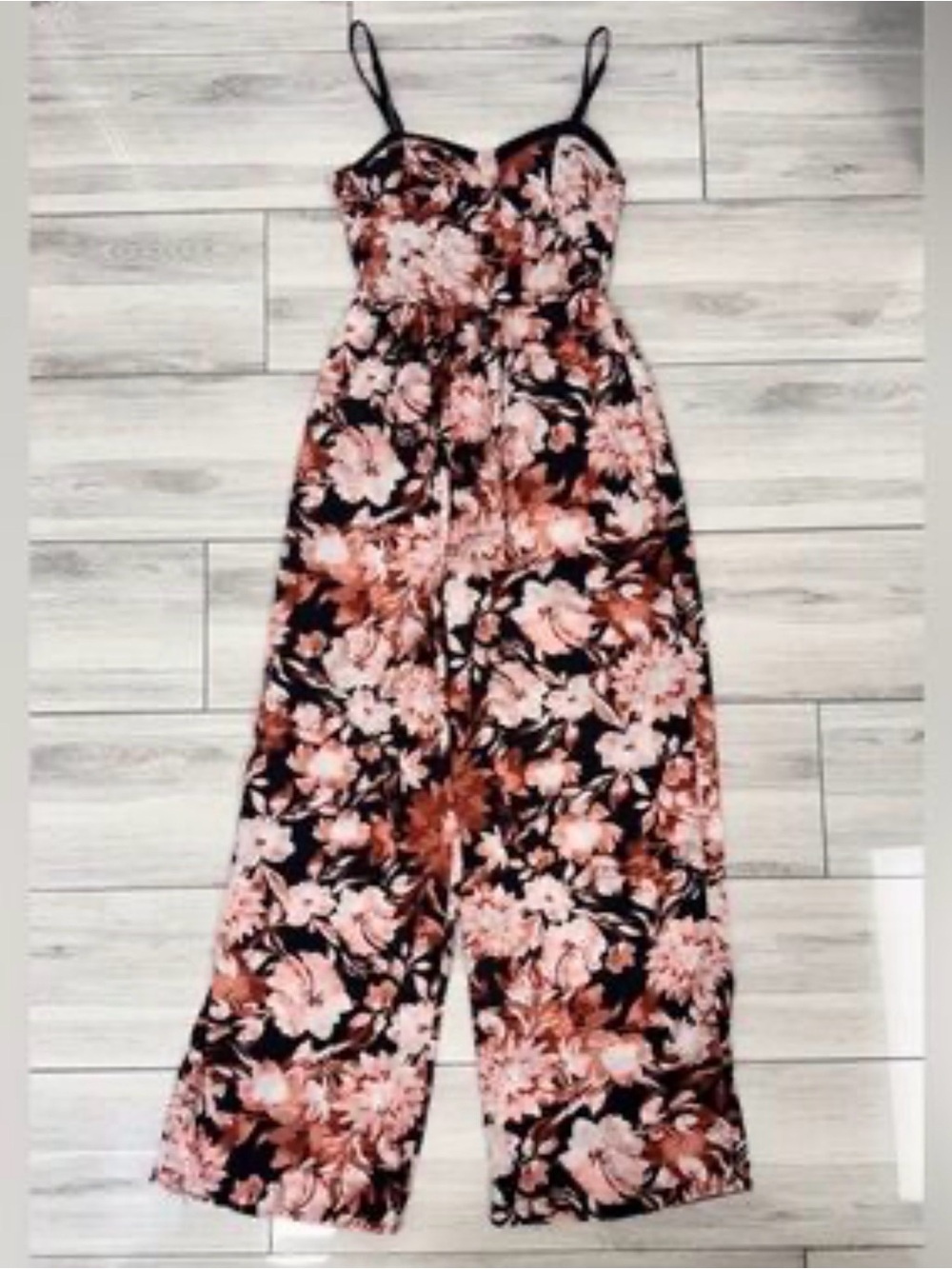 Floral Wide-Leg Spaghetti-Strap Jumpsuit - Black & Pink
